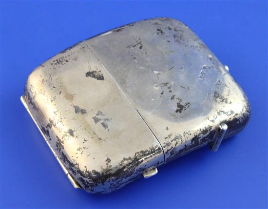 An Edwardian silver combination cigarette case and hip flask, 6.5 oz.